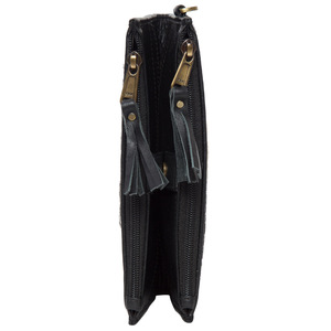 Cuir de vachette de luxe fermeture à glissière bouton bracelet portefeuille Logo personnalisé gland décoration Style sac à main doublure en polyester noir blanc - Product Image 4