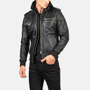 Men Leather Bomber <b>Jacket</b> Hooded Zip Up Biker <b>Jacket</b> Sleeve Zip Pocket Outerwear <b>Winter</b> Wear Men's Breathable Leather <b>Jacket</b> - Product Image 4
