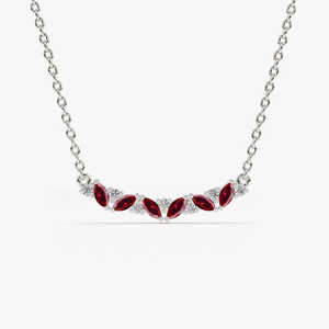 Collier en or massif avec rubis taille marquise 0.30ctw incliné et diamant rond taille brillant 0.07ctw pour femmes et filles - Product Image 2