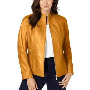 Vestes pour femmes gris Slim Fit vestes en cuir véritable PU fermeture à glissière imprimé manteau de moto décontracté Slim Fit vestes en cuir - Product Image 4