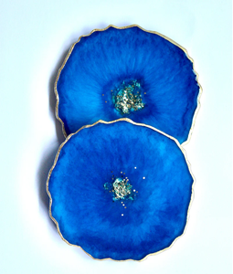 Sous-verres de style campagnard réutilisables, écologiques, bleu foncé, de qualité supérieure, 2 pièces, accessoires de décoration de table - Product Image 1