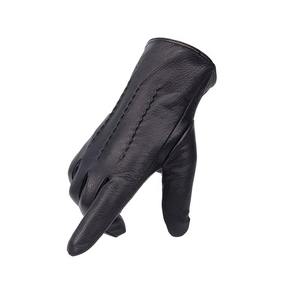 Nuevos guantes de cuero de piel de oveja 100% para hombre, diseño de patrón de piel de ciervo, pantalla táctil, guantes de fiesta de invierno con forro de felpa - Product Image 3
