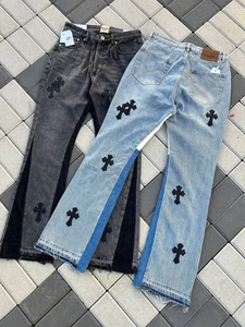 Custom Fashion Cross Design <b>Flare</b> Denim Pants for <b>Men</b> High Quality Casual Mid Waist Breathable Woven <b>Jeans</b> - Product Image 4