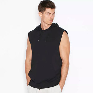 Wholesale <b>Men's</b> 100% Cotton Gym Workout <b>Sleeveless</b> Hooded Tank Top Fitness OEM Custom Logo Winter - Product Image 2