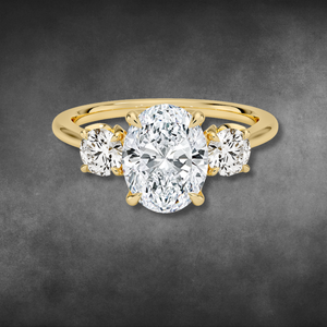IGI Certified Lab Grown Diamond Oval Cut Three Stone Ring in 14K 18K Yellow Gold with Round Side Stones for Women Bridal Ring - Product Image 1