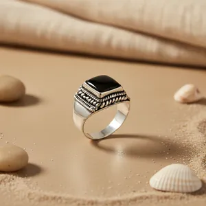 Men's 925 Sterling Silver Geometric <b>Onyx</b> Cocktail <b>Ring</b> <b>Signet</b> Bezel Setting Everyday Wear Religious Type ALL - Product Image 3