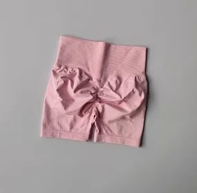 กางเกงขาสั้นกีฬาเอวสูงสำหรับผู้หญิงกางเกงผ้าสแปนเด็กซ์ผ้าไนลอนลายสก๊อตยกสะโพกสีพีชเข้ารูปแห้งเร็วตามสั่ง - Product Image 5