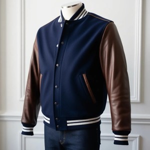 Navy Blue Wool Winter <b>Baseball</b> Varsity <b>Jacket</b> <b>for</b> <b>Men</b> Premium Fabric Classic Style Loose Fit Front Logo - Product Image 1