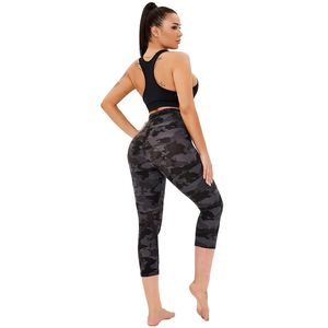 Vente directe, logo personnalisé, pantalon de yoga noir, taille haute, contrôle du ventre, leggings de sport capri, poches, style décontracté pour femmes - Product Image 6