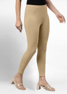 Trendmalls Leggings courts extensibles en coton élasthanne super peigné avec ceinture ultra-souple pour femme (WL02-Beige) - Product Image 4