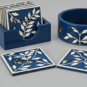 Proveedor indio ofrece posavasos con incrustaciones de hueso azul y blanco hechos a mano con soporte posavasos con patrón floral - Product Image 4