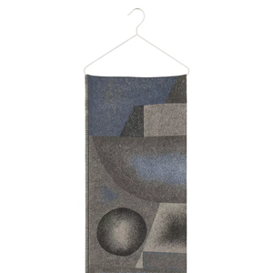 Écharpe d'hiver en jacquard abstrait moderne châle en laine douce point géométrique bleu gris noir tons propres bords ourlés frange courte - Product Image 1