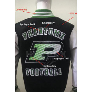 Chaqueta de béisbol Varsity Letterman para hombre en negro gris estilo de calle de invierno con mangas de cuero con cuello levantado venta Pakistán - Product Image 3