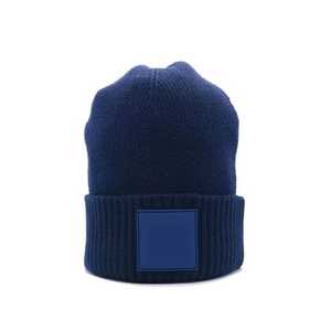 Bonnets d'hiver en tricot unisexes à revers de couleur unie avec broderie Casquettes chaudes personnalisées pour hommes Style uni - Product Image 3