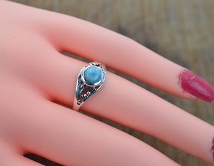 แหวนอัญมณีทรงกลมสีฟ้า925ลาริมาร์ทำด้วยมือสำหรับเป็นของขวัญสำหรับเธอ - Product Image 4