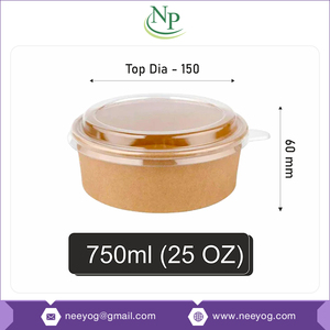 Exportador de origen indio que vende contenedores o cajas de embalaje de alimentos de papel Kraft personalizados a prueba de fugas de 750ml para ensaladas a precio a granel - Product Image 2