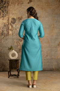 ชุดสูทสามชิ้นสไตล์อินเดียสำหรับผู้หญิง Kurti ปักลายแบบชนเผ่า - Product Image 3