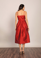 Gaun Midi Maroon Model Bust Fitted Lengan Panjang Bahan Taffeta untuk Musim Panas, Gaun Pesta Modis Gaya Barat Satu Potong untuk Wanita