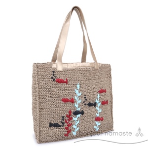 Borsa di iuta uncinetto sostenibile aperta con ricamo a motivi naturali | Tote artigianale artigianale artigianale - Product Image 5