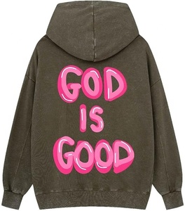 100% Cotton <b>Thick</b> Fleece Bible verses Custom Logo Oversized Pullover Hoodies Autumn High Street Fashion Apparel hoodies - Product Image 1