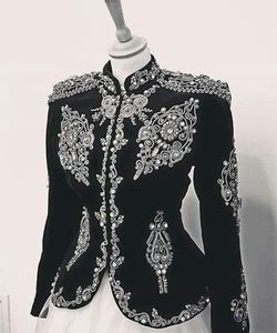 NEW---DAZZLING EVENING PARTY-WEAR JACKET ON VELVET FABRIC WITH EMBELLISH OF CRYSTAL BEADS, RESHAM WORK @ 2022 - Product Image 1