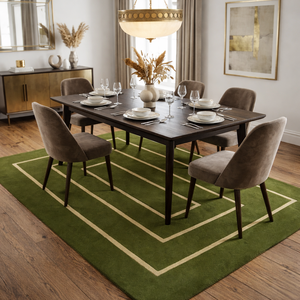Hand <b>Tufted</b> Abstract Wool/Silk Rug-Modern Green Ivory Border Design-Living Room Bedroom Office-Soft Plush Pile Durable Anti-Slip - Product Image 1