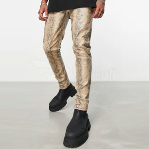 Meilleure vente Pantalon en cuir pour hommes qualité supérieure toile taille moyenne bouton braguette fermeture tenue décontracté léger - Product Image 4