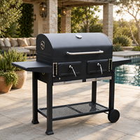 Parrilla de Carbón XL Personalizada con Marca Propia, Ahumador Tipo Barril, Mesa Lateral Doble, Altura Ajustable, Recubrimiento en Polvo, Certificaciones CE ETL EN 1860, OEM, Venta al por Mayor