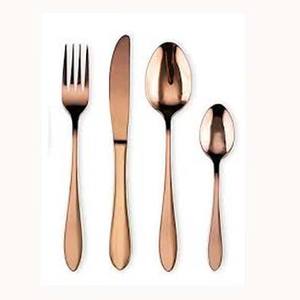 Venta caliente de acero inoxidable de diseño de oro rosa brillante pulido negrita mango martillado cuchara cuchillo tenedor juego de cubiertos - Product Image 1