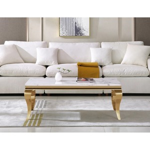 Mesa de Centro y Mesa Auxiliar Modernas de Alta Gama, Ecológicas, con Borde Dorado de Lujo, para Sala de Estar, Muebles para el Hogar - Product Image 1