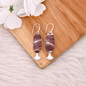Pendientes de Piedras Preciosas de Jaspe Malinga Estilo Bohemio, Pendientes Colgantes de Latón Plateado en Plata, Joyería de Regalo para Mujer - Product Image 2