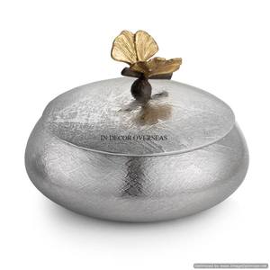 Cuenco de Metal de forma redonda pulida con espejo brillante de acabado de Color plateado con soporte de Base de diseñador antiguo recubierto de polvo de Color negro - Product Image 5