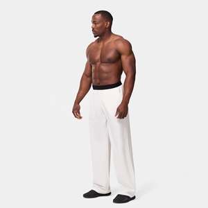 Pantalones de chándal de lana personalizados para hombre, con logo en blanco, de rizo, al por mayor, para gimnasio, fitness, casual, de cintura media, transpirables, de punto. - Product Image 3