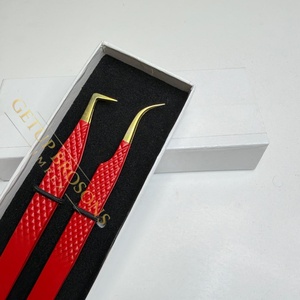 GETUP BROSONS IMPEX Red Gold Tip Stainless Steel Acrylic Anti-Magnetic Anti-Static Perfect Grip Smooth Tip 10mm Eyelash Tweezer - Product Image 1