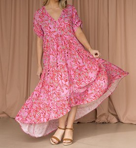 Robe d'été vintage florale coupe trapèze pour femme, design personnalisé 2025, col en V profond, manches à volants, ourlet asymétrique, grandes tailles - Product Image 6