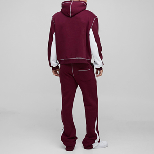 Chándal holgado de algodón 100% a la moda para hombre, cuello con capucha de alta calidad, costura en contraste, patrón sólido, capucha informal - Product Image 2