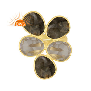 แหวนเงินแท้18K ชุบทองโรสควอตซ์และอัญมณีแลบราโดไรต์ผู้ผลิตเครื่องประดับชั้นดี - Product Image 1