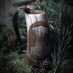 Tazas de cuerno vikingo para beber, hechas a mano, religiosas, impermeables, regalo de boda, artesanías naturales - Product Image 3