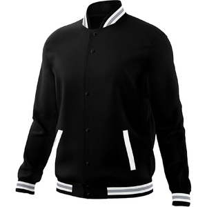 <b>Men</b>’s Sleek All-Black Varsity <b>Jacket</b> – Premium Athletic Letterman with Contrast Grey and <b>White</b> Ribbed Trim - Product Image 3