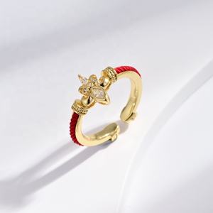 Anillos de plata de ley 925 personalizados, rojos, a la moda, al por mayor, únicos, apilables, chapados en oro, ajustables, con cordón, para niñas. - Product Image 1