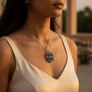 Colgante de Plata 925 Hecho a Mano con Amatista, Corte Esmeralda, Diamante, Oro Rosa, Joyería Religiosa con Piedras Preciosas para Mujer, Amuleto con Patrón Numérico - Product Image 2