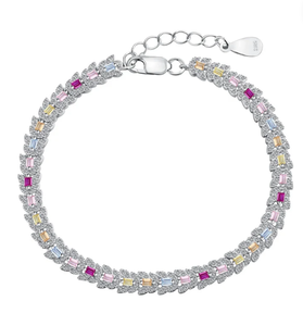 Delicado Brazalete Diario Multicorte con Diamantes Moissanite y Zafiros en Oro Blanco - Product Image 1