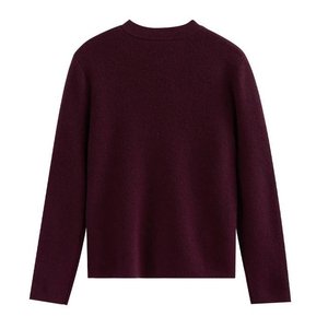 Suéter de Lana Merino de Lujo, Elegante Jersey Borgoña con Cuello Redondo, Detalle de Cremallera Chic, Suéter Térmico Minimalista de Alta Calidad para Mujer - Product Image 2