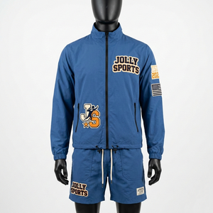 Conjunto de Chaqueta Cortavientos y Pantalones Cortos para Hombre, Premium, 120 GSM, Poliéster Taslon, Azul, con Logotipo Personalizado Bordado - Product Image 1