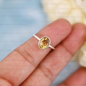 แหวนซิทรีนธรรมชาติดีไซน์ล่าสุด925เงินสเตอร์ลิง6x8มม. พลอยวงรีทำด้วยมือสไตล์โบฮีเมียนเครื่องประดับที่เรียบง่ายสำหรับผู้หญิง - Product Image 5