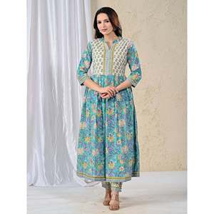 ชุดกางเกงคุรตะผ้าฝ้ายพิมพ์ลายฟิโรซี จาล แขนสามส่วนสำหรับใส่ในชีวิตประจำวัน - Product Image 3