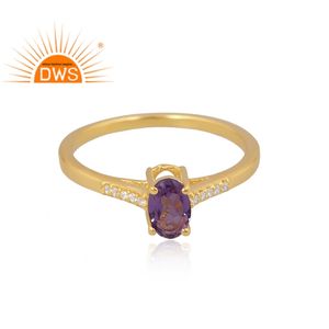 Última Venta de plata de ley 925 18K chapado en oro Natural Cz y anillo de piedras preciosas de amatista Demi fabricante de joyería fina - Product Image 3