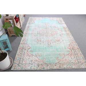 Alfombra Turca Tradicional Ecológica de 5.1x8.5 pies, Alfombra Grande de Lana con Diseño de Parches en Azul y Blanco con Base de Látex - Product Image 2