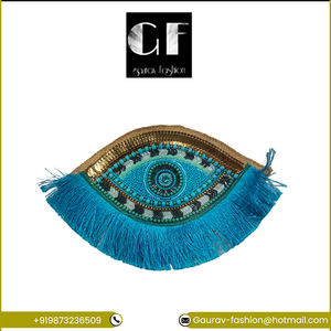 Haute qualité bohème Jute pochette pour femmes à la main indien mode broderie coton longue fermeture à glissière perles coquille - Product Image 2