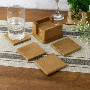 Collection de dessous-de-verre carrés minimalistes en bois de manguier |   Finition naturelle artisanale |   Décoration de table moderne - Product Image 1